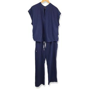 Figs Technical Collection Navy Blue Scrub Set L Top, XL Pants - Unisex